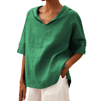 MOREAU LYON | WOMEN'S V-NECK LINEN BLOUSE